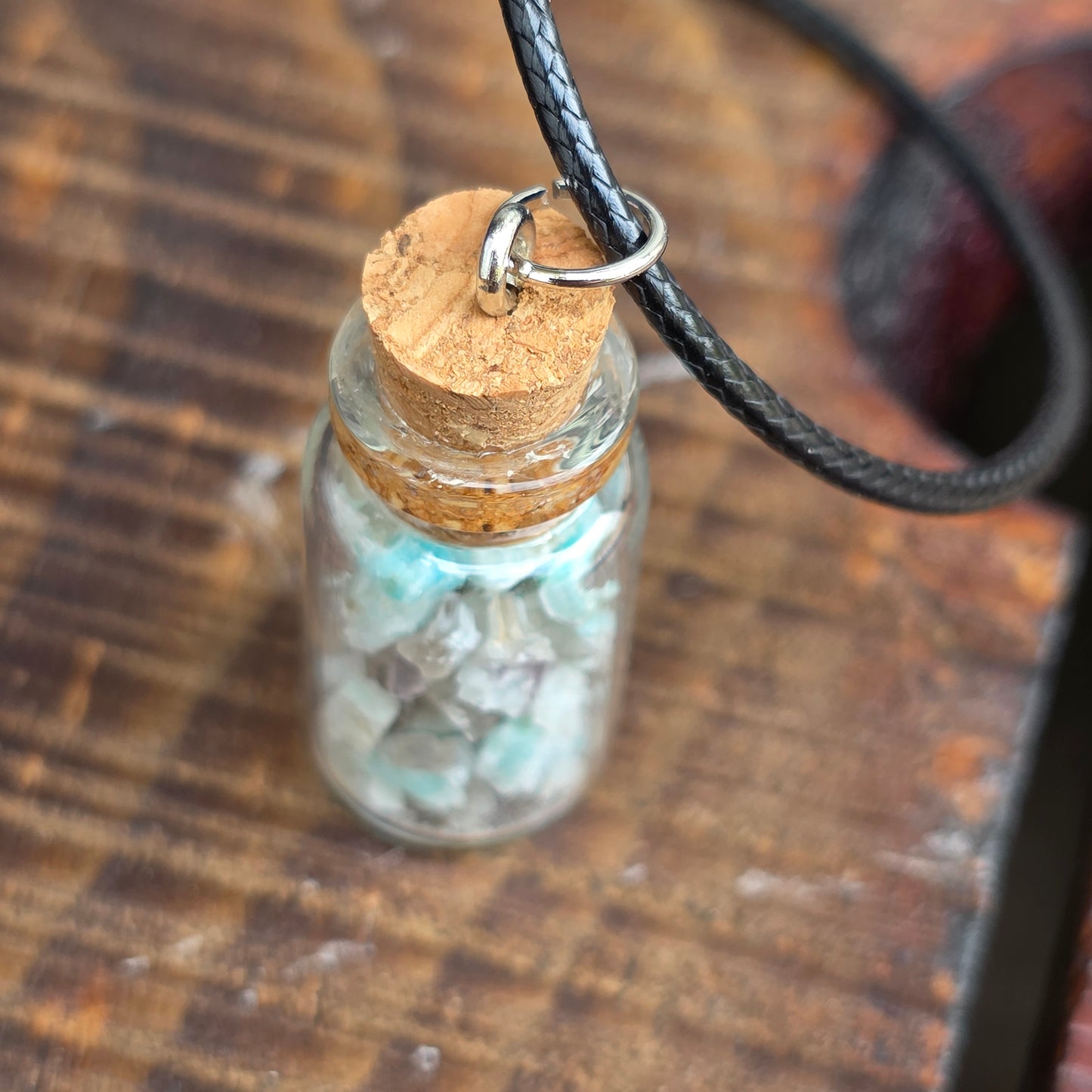 Natural Raw Amazonite and Quartz Necklace | Stone Rock Jewelry | Crystals in a Bottle Pendant |Gemstone Geology Gift