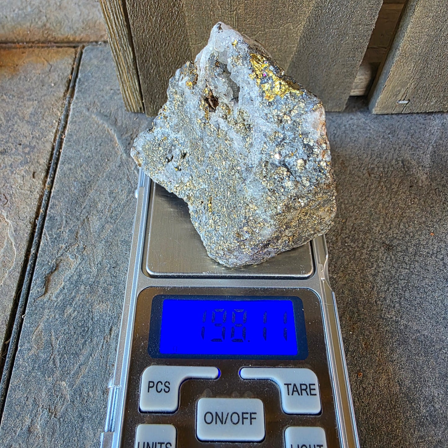 Rough Pyrite and Chalcopyrite on Quartz Rock Specimen from Morocco | Sparkly Fool's Gold