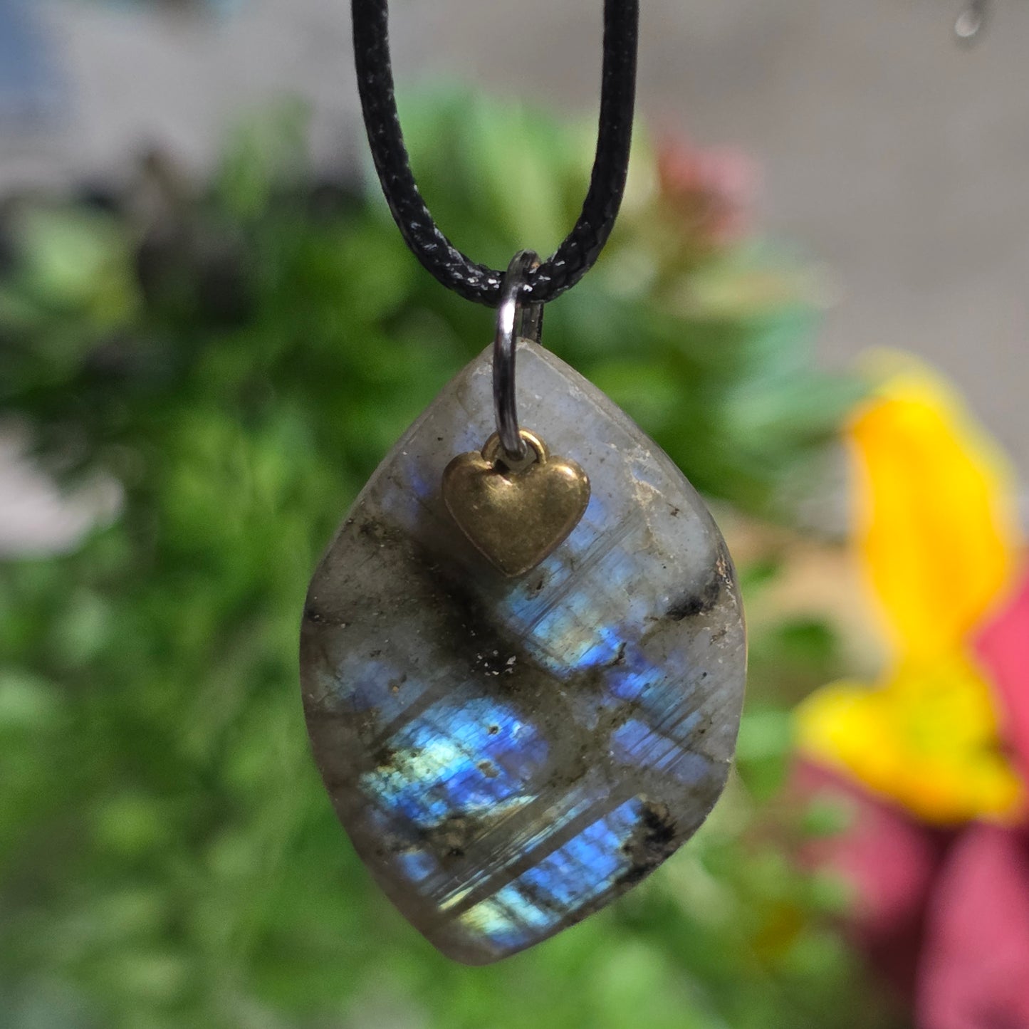 Labradorite Necklace with Dainty Heart Charm Iridescent Gemstone Pendant