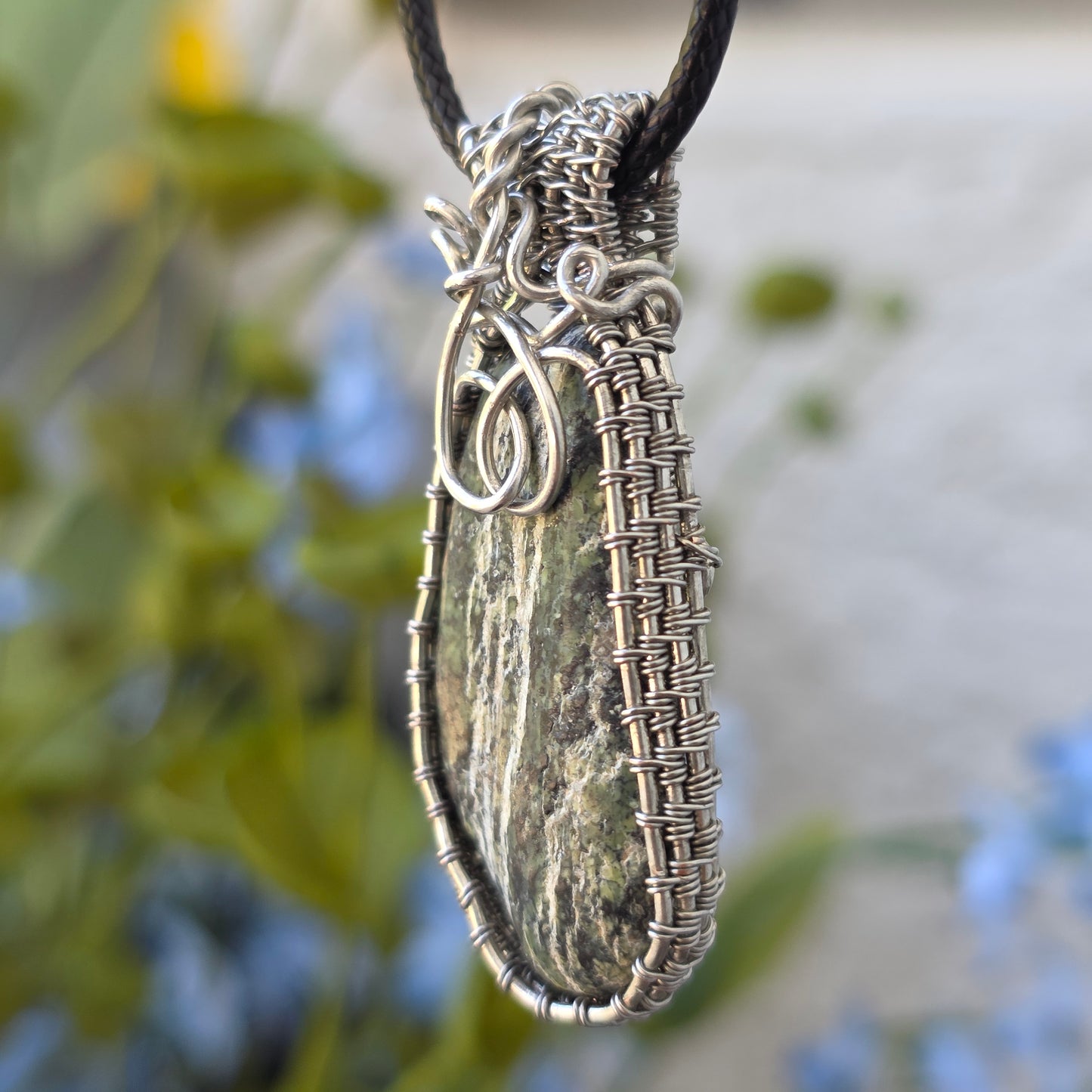 Serpentine Rock Necklace | Wire Wrapped Stone Pendant | Nature Themed Unique Handmade Jewelry
