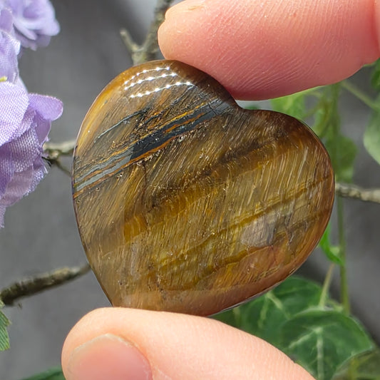 Tiger's Eye Heart, Shiny 1.25" Pocket Rock, Carved Gemstone