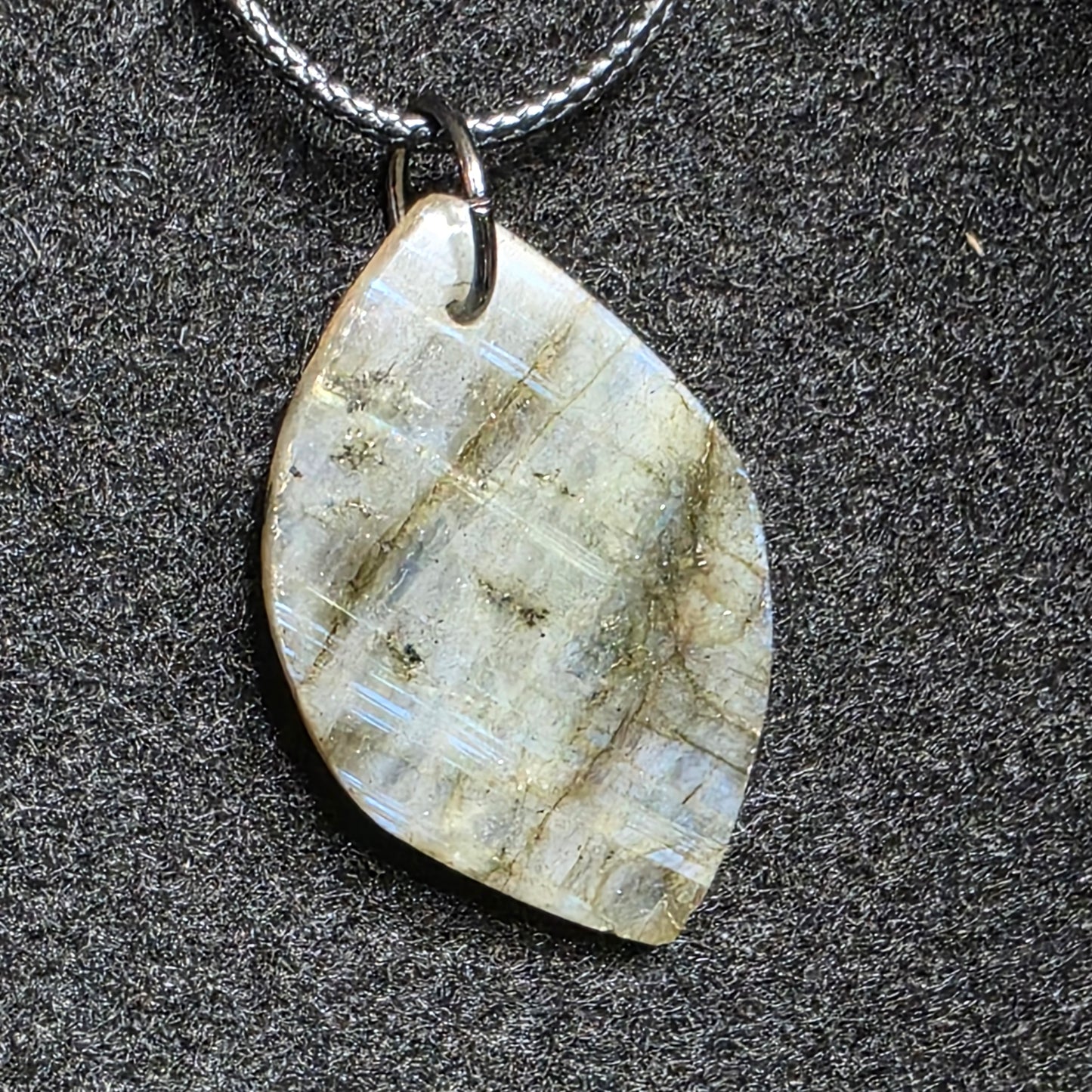 Labradorite Necklace with Dainty Heart Charm Iridescent Gemstone Pendant