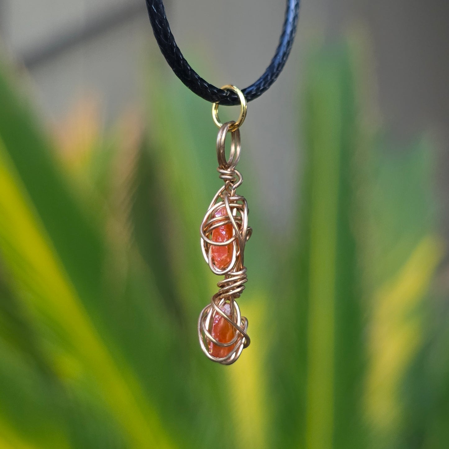 Raw Wulfenite Crystal Necklace | Hand Wrapped Wire Pendant with Orange Rock