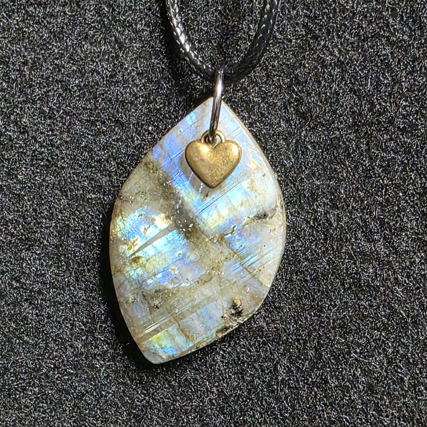 Labradorite Necklace with Dainty Heart Charm Iridescent Gemstone Pendant