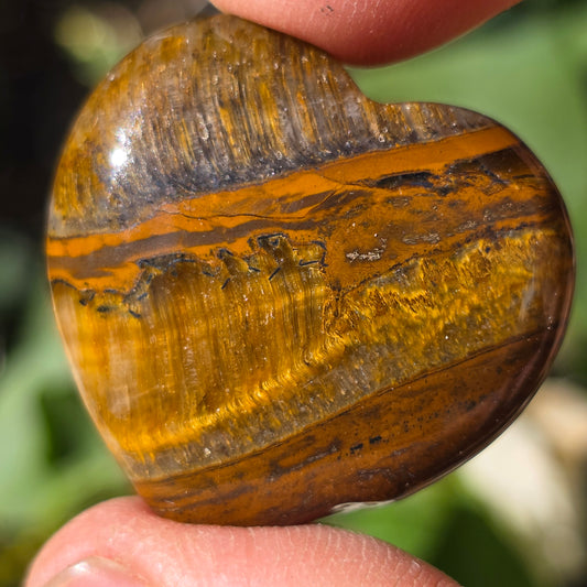 Tiger's Eye Heart, Shiny 1.25" Pocket Rock, Carved Gemstone