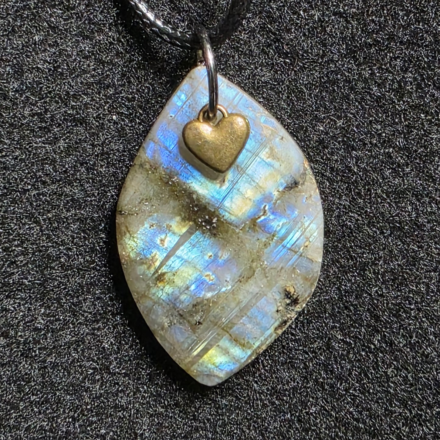 Labradorite Necklace with Dainty Heart Charm Iridescent Gemstone Pendant