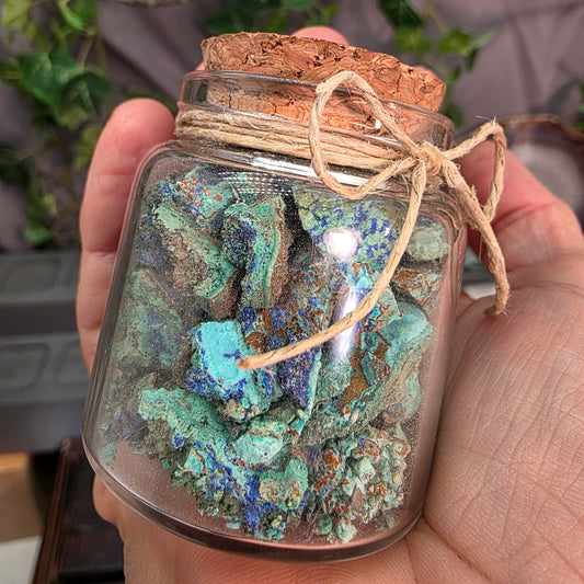Arizona Copper Ore Specimen Jar | Azurite, Chrysocolla, Malachite