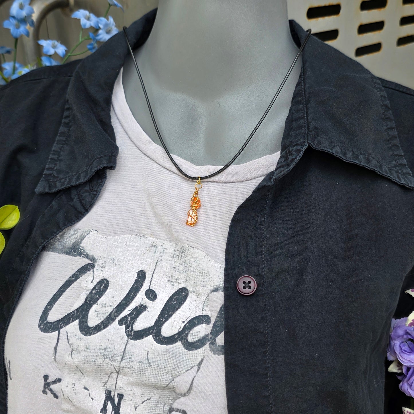 Raw Wire Wrapped Wulfenite Crystal Piece Necklace | Wire Rock Pendant | Geology Gift