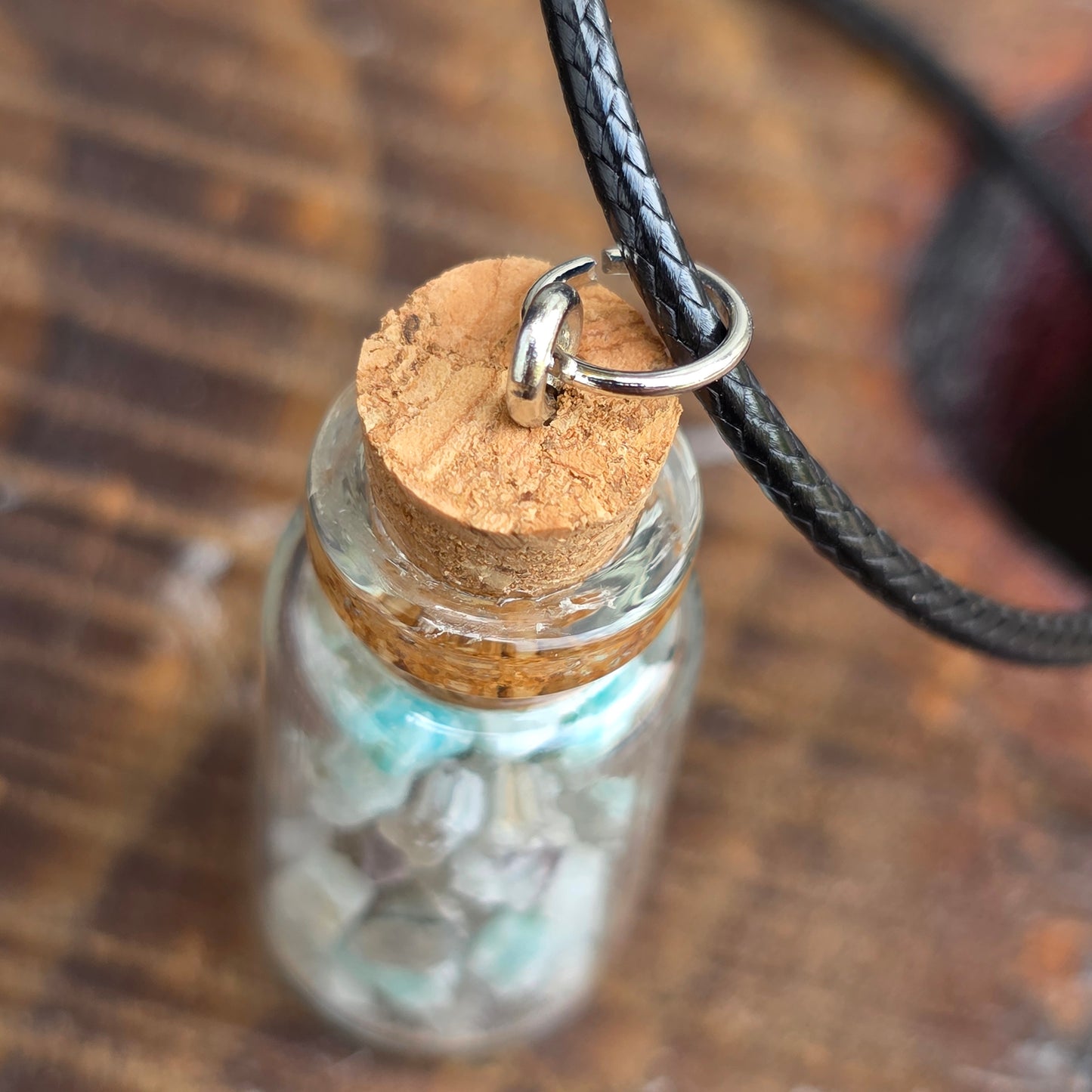Natural Raw Amazonite and Quartz Necklace | Stone Rock Jewelry | Crystals in a Bottle Pendant |Gemstone Geology Gift