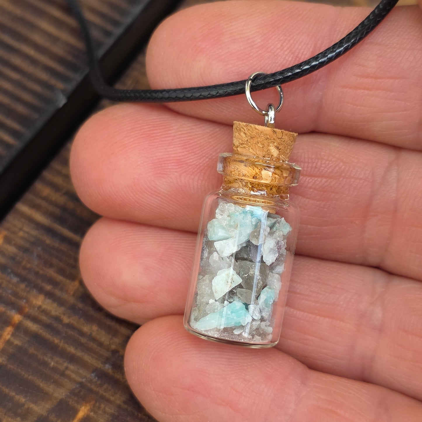 Natural Raw Amazonite and Quartz Necklace | Stone Rock Jewelry | Crystals in a Bottle Pendant |Gemstone Geology Gift