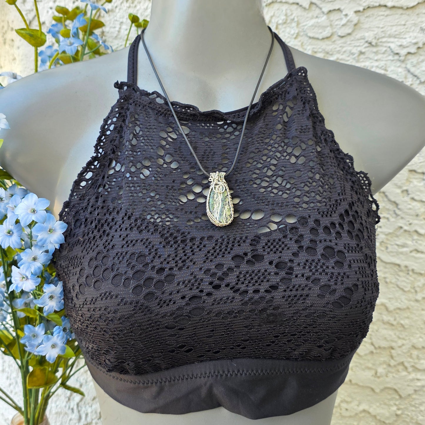 Serpentine Rock Necklace | Wire Wrapped Stone Pendant | Nature Themed Unique Handmade Jewelry