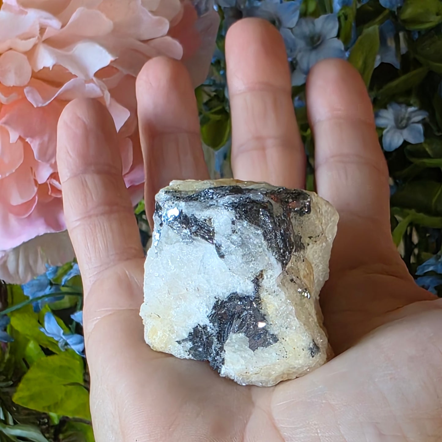 Galena on Quartz Matrix Rock - 105.44g - Mineral Specimen from Morocco - Raw Shiny Stone