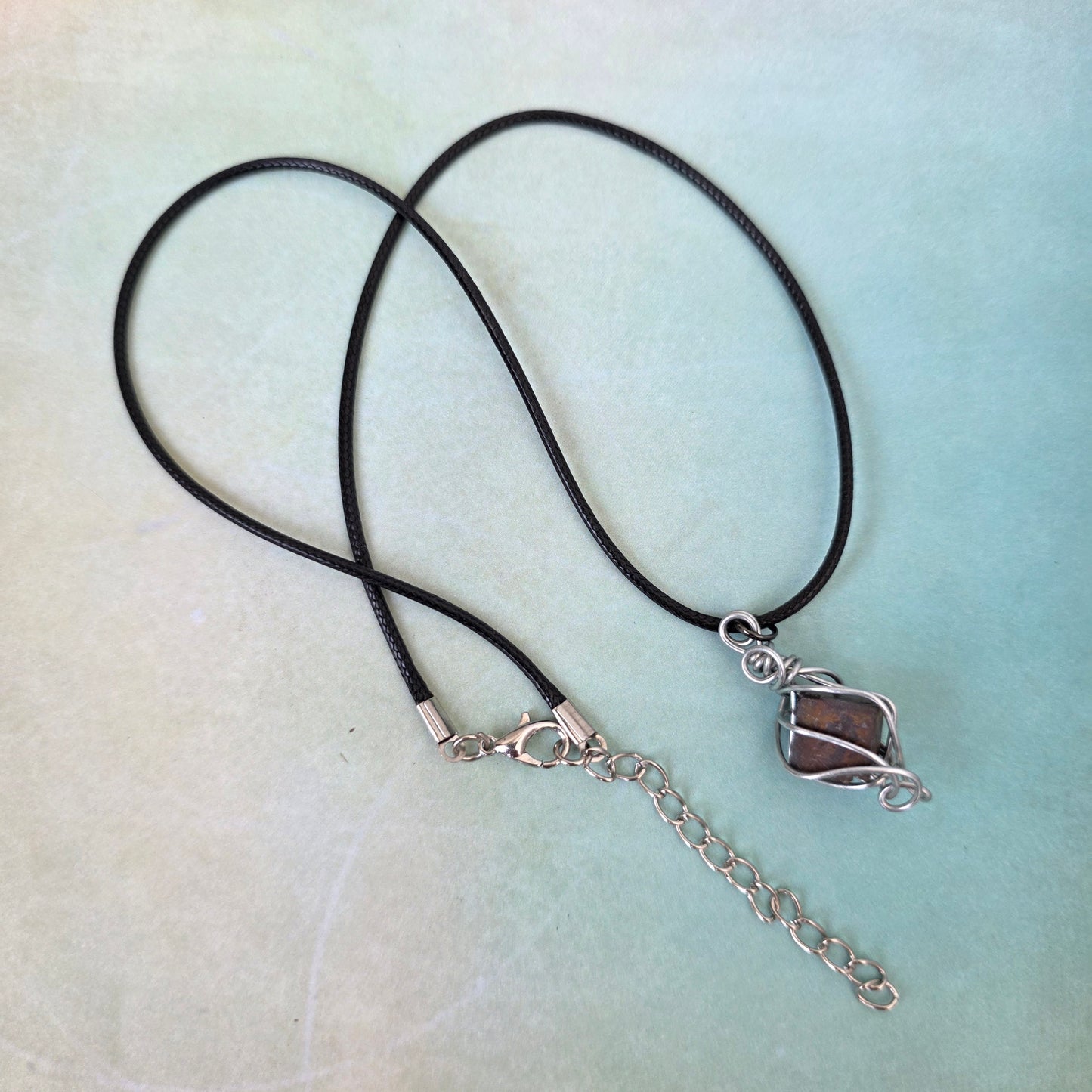 Limonite after Pyrite Necklace, Raw Stone Wire Wrapped Pendant with Black Cord, Pseudomorph Mineral Jewelry