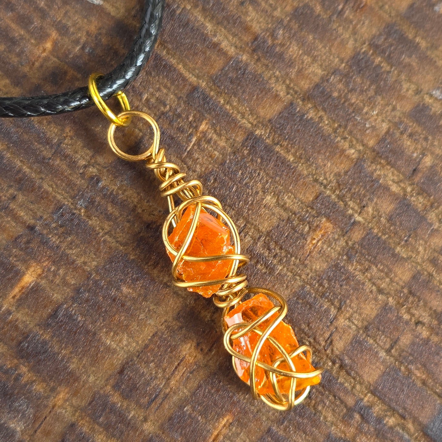 Raw Wire Wrapped Wulfenite Crystal Piece Necklace | Wire Rock Pendant | Geology Gift