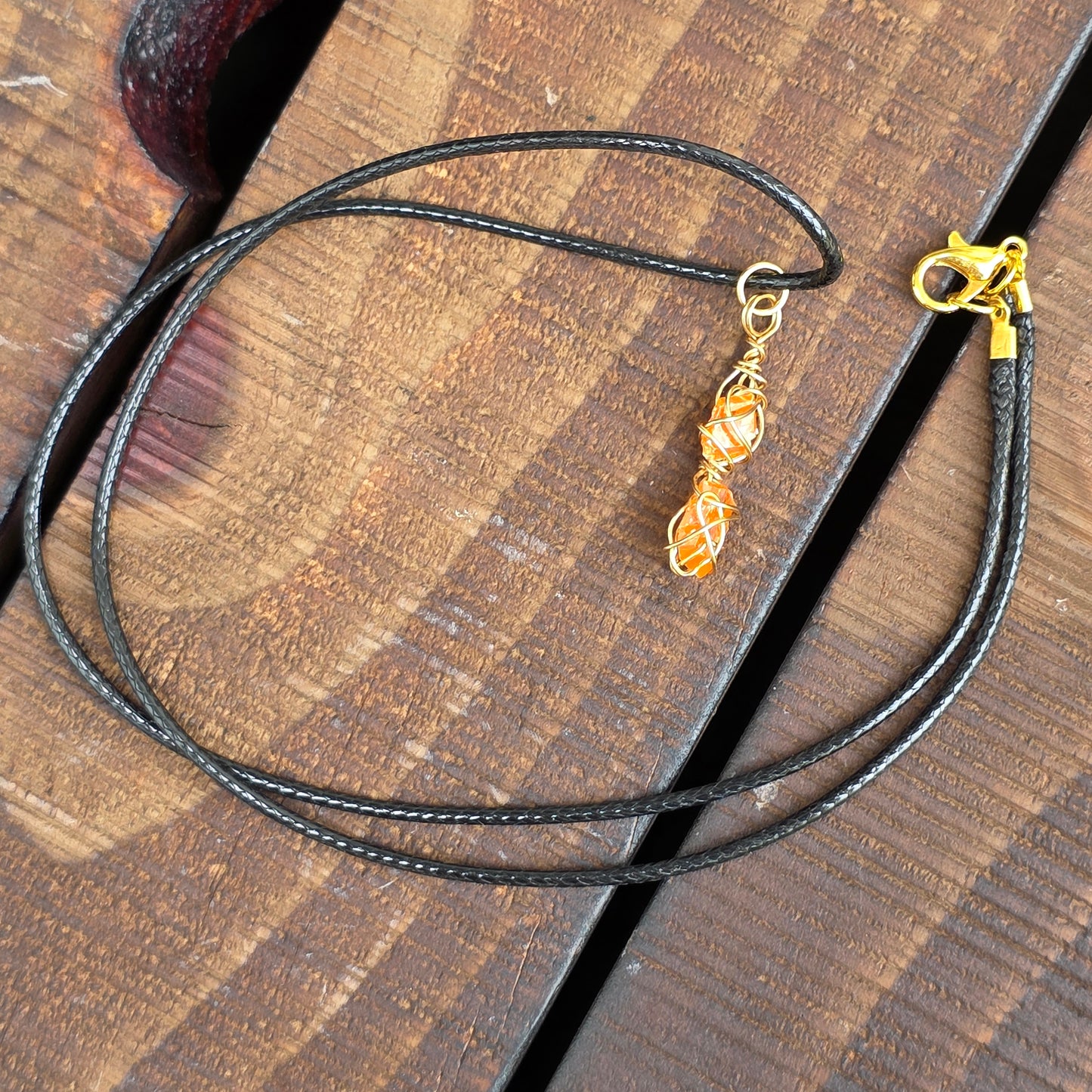 Raw Wire Wrapped Wulfenite Crystal Piece Necklace | Wire Rock Pendant | Geology Gift