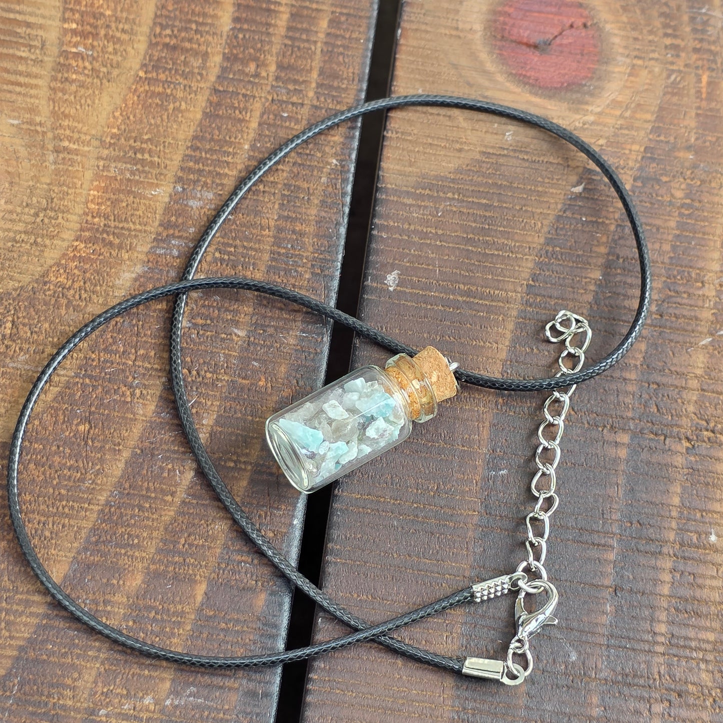 Natural Raw Amazonite and Quartz Necklace | Stone Rock Jewelry | Crystals in a Bottle Pendant |Gemstone Geology Gift