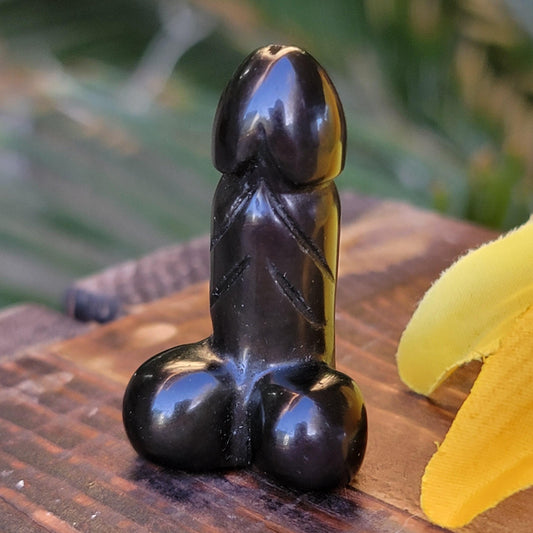 1.5" Miniature Carved Obsidian Penis | Black Gemstone Carving | Cute Funny Gift