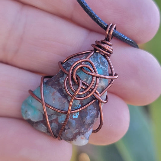 Chrysocolla Rock Necklace | Wire Wrapped Copper Ore Pendant | Handmade Arizona Jewelry