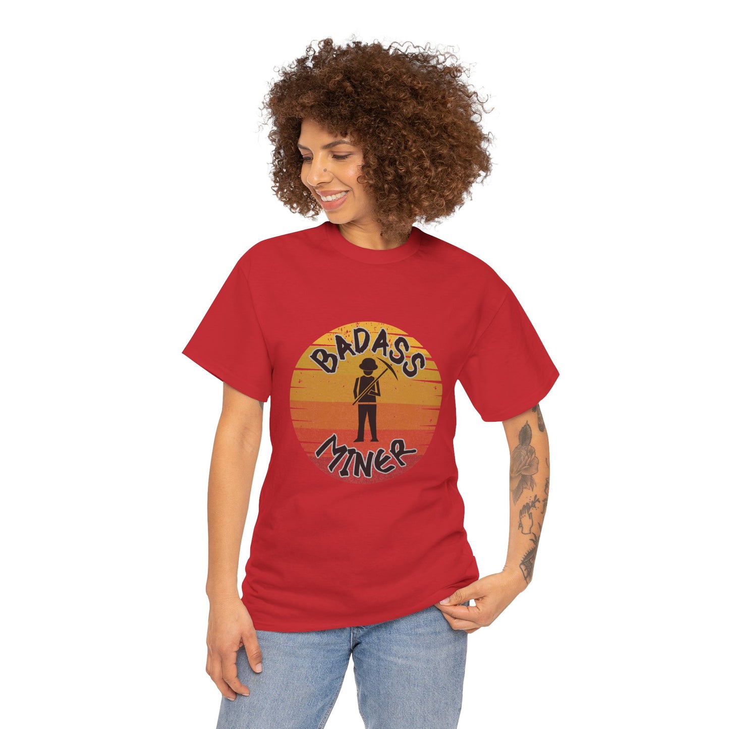 Badass Miner Rock Hammer Sunset Unisex Cotton Tee