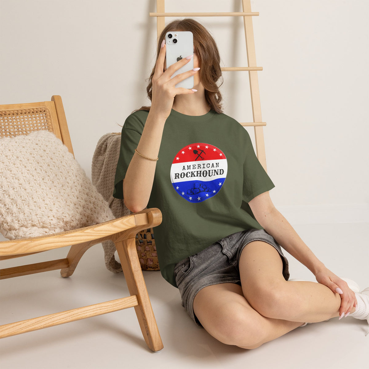 American Rockhound Tee, Patriotic Rock Collector Shirt, Red White Blue Geology Gift