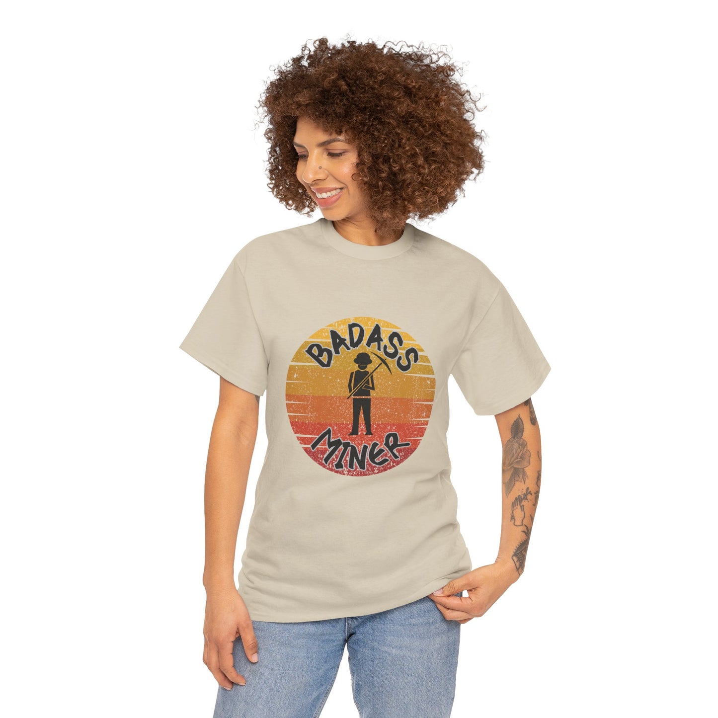 Badass Miner Rock Hammer Sunset Unisex Cotton Tee