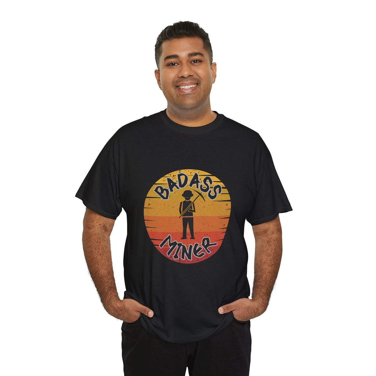 Badass Miner Rock Hammer Sunset Unisex Cotton Tee