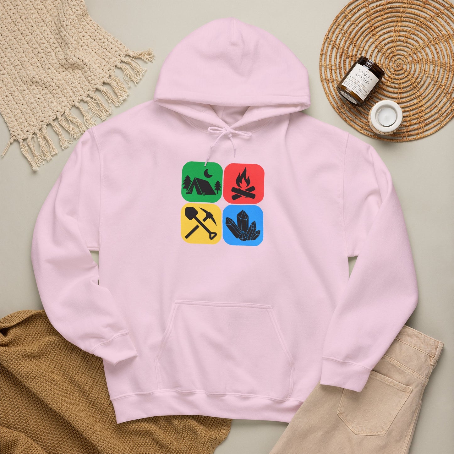 Color Block Icon Rockhound Hoodie Camping Adventure Unisex Hooded Sweatshirt