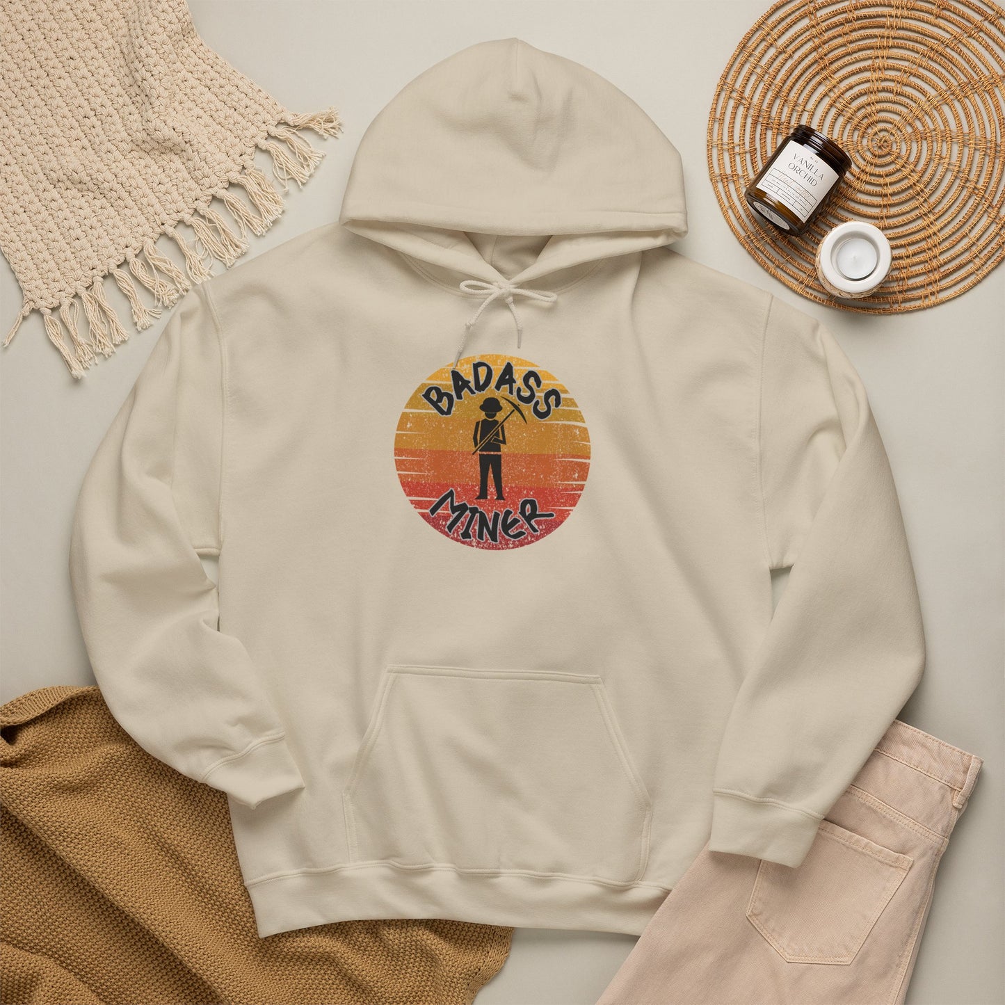 Badass Miner Rock Hammer Sunset Hoodie Unisex Hooded Sweatshirt