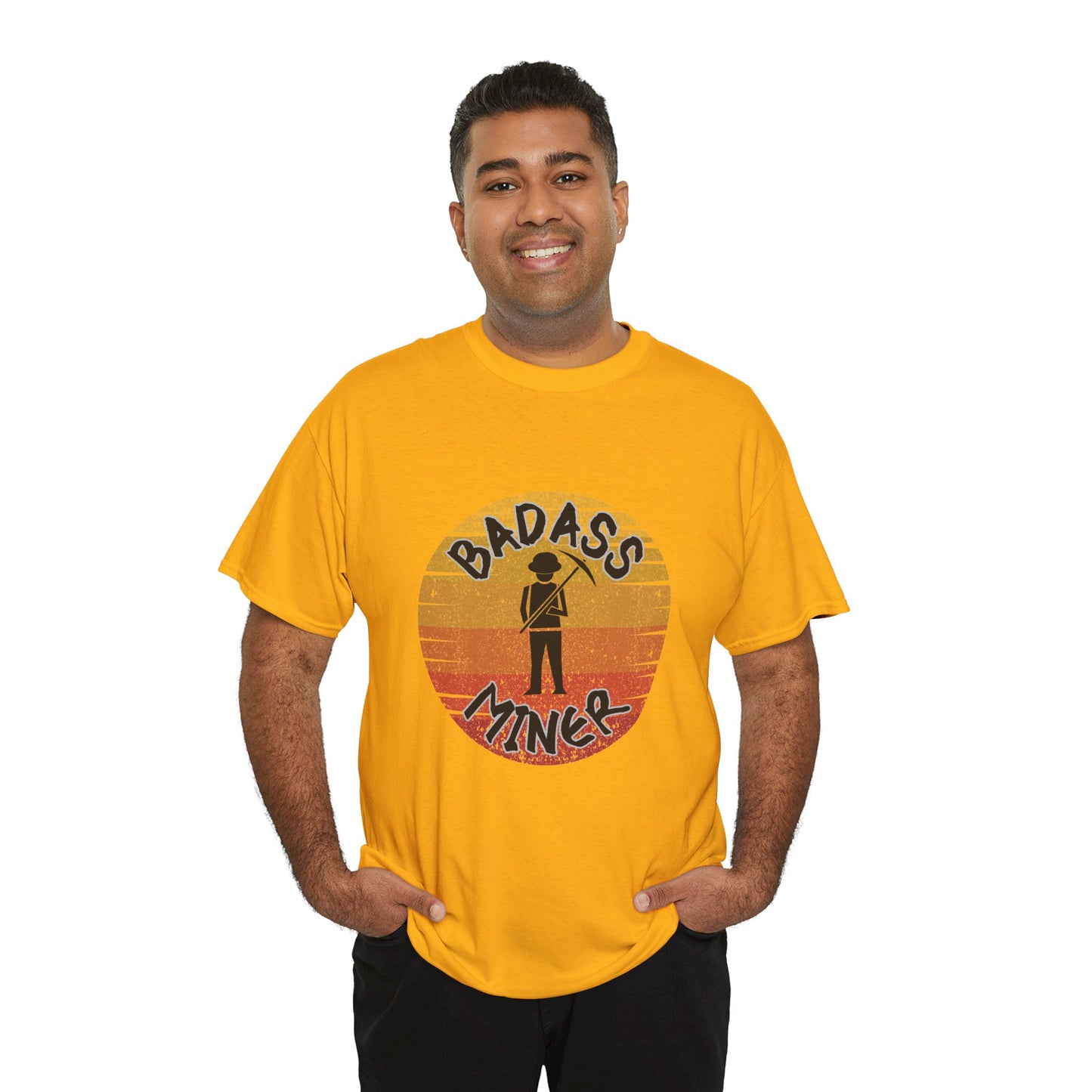 Badass Miner Rock Hammer Sunset Unisex Cotton Tee