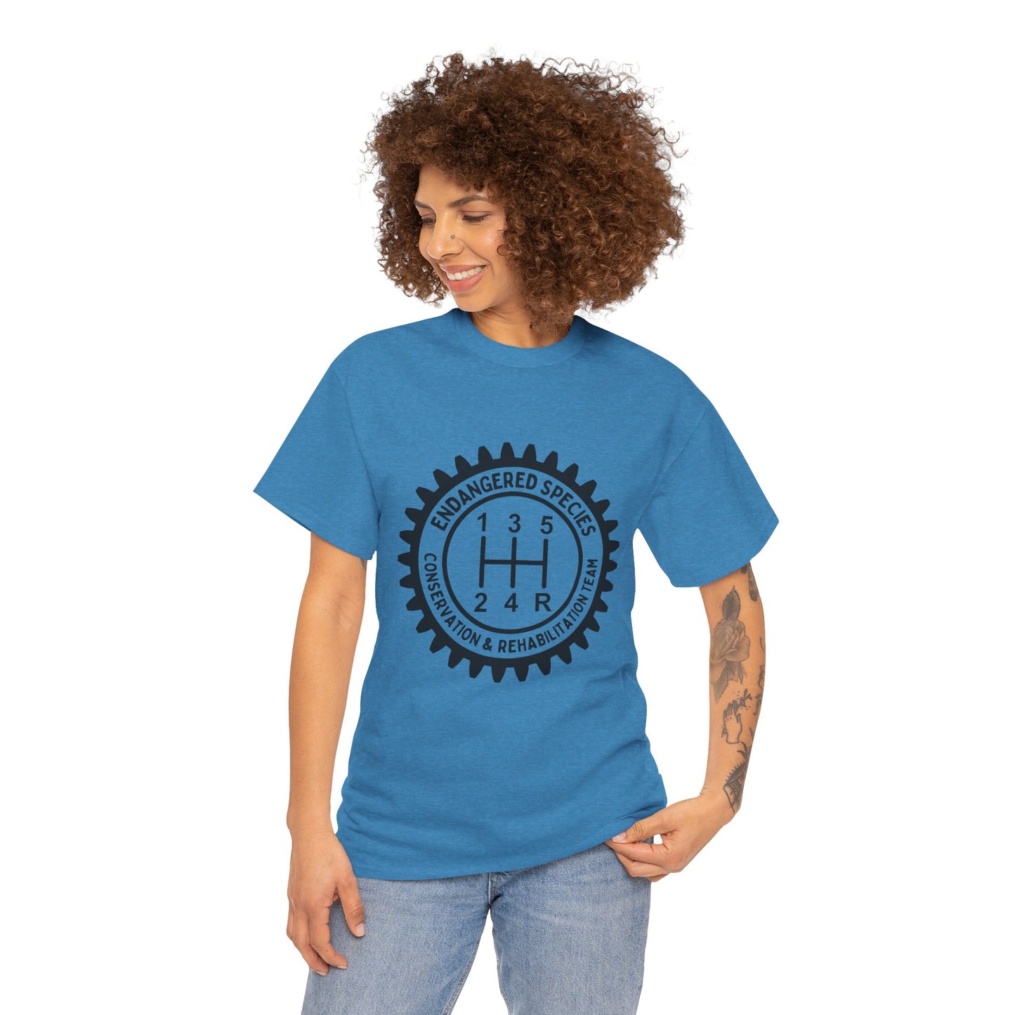 Manual Transmission Stick Shift Humor Tee - Endangered Species Conservation & Rehabilitation Team - Black Print