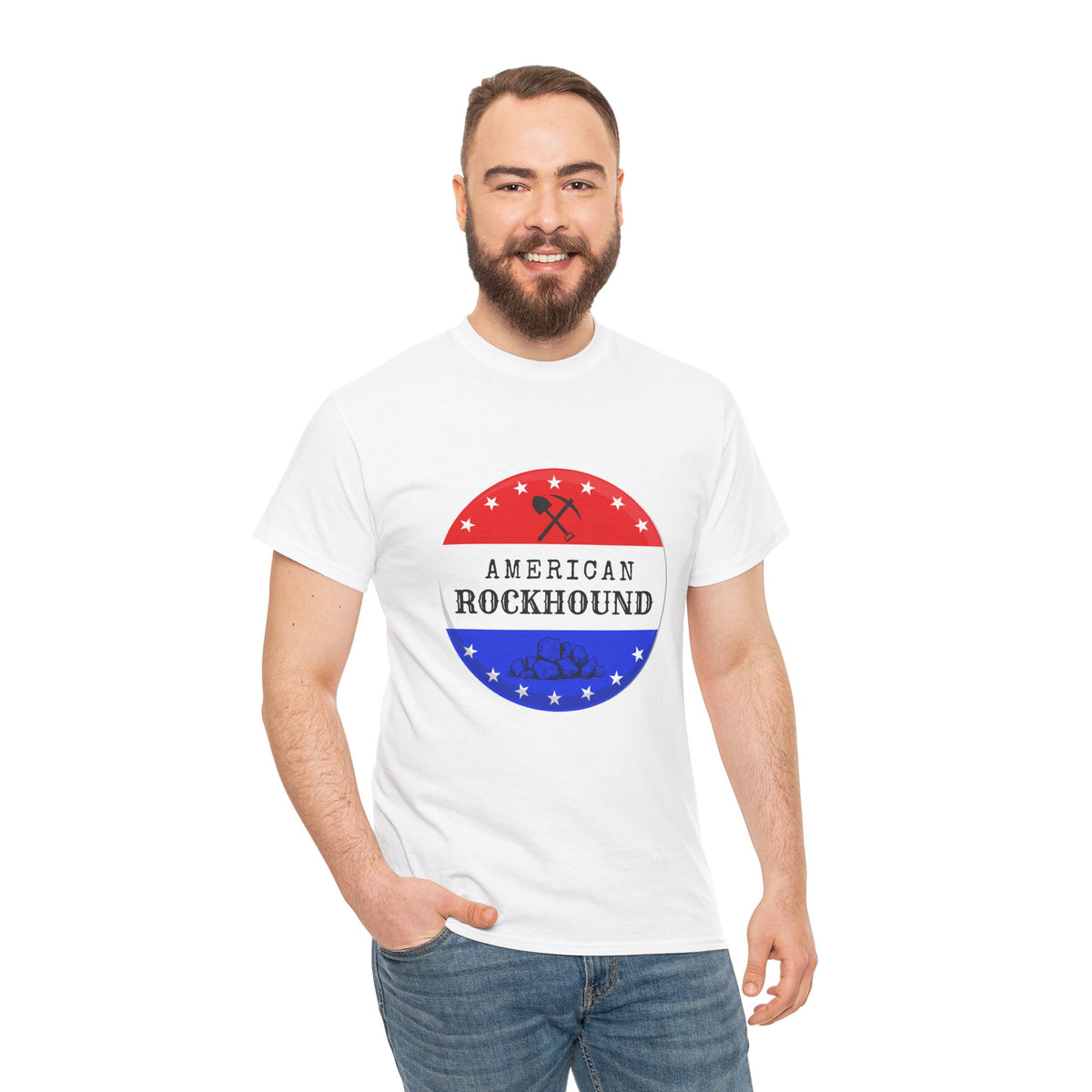 American Rockhound Tee, Patriotic Rock Collector Shirt, Red White Blue Geology Gift