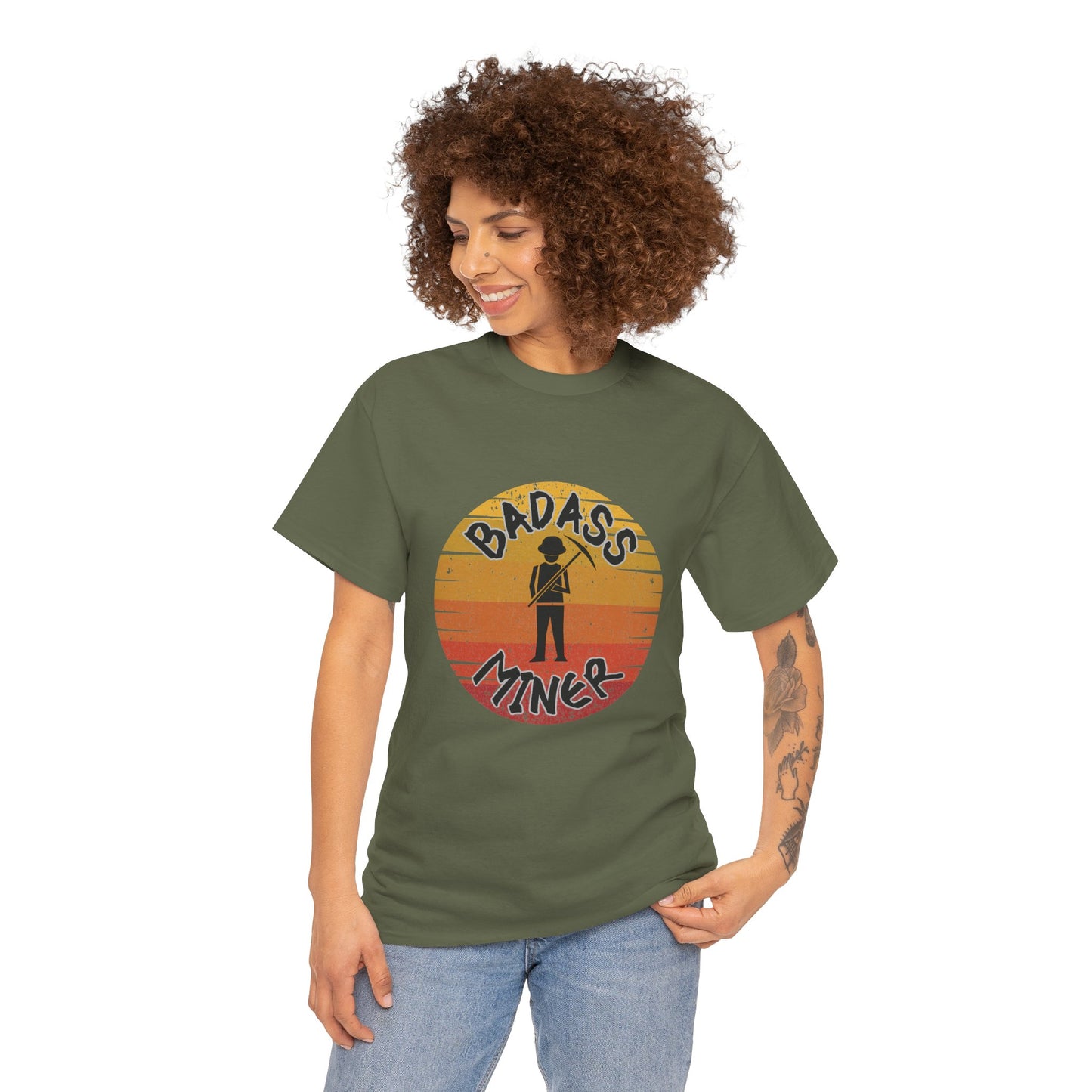 Badass Miner Rock Hammer Sunset Unisex Cotton Tee