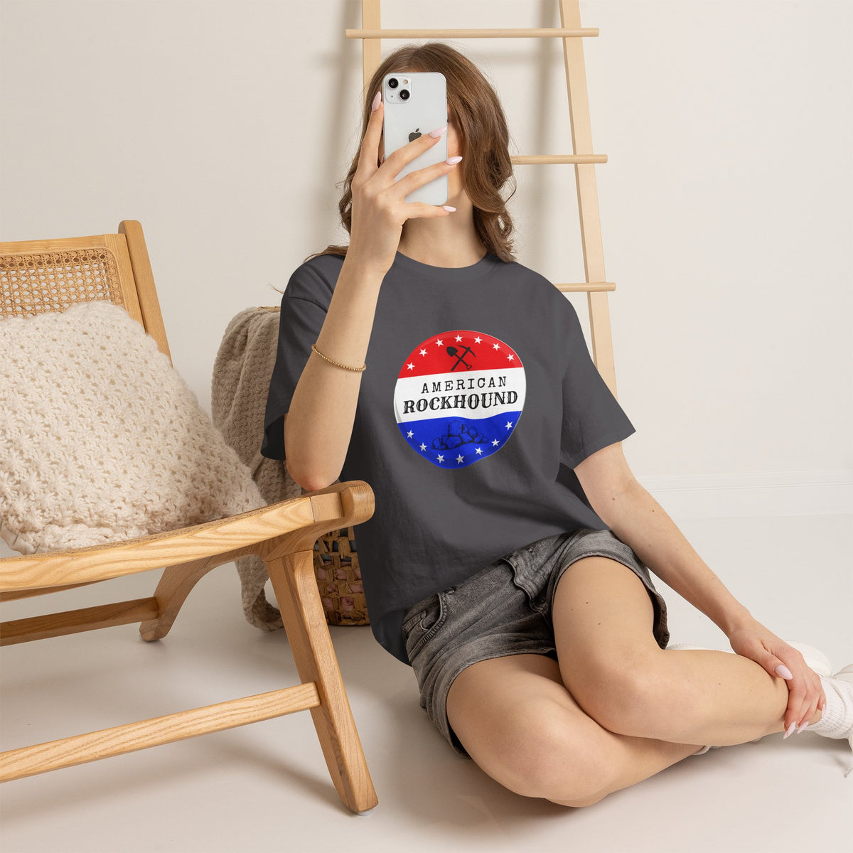 American Rockhound Tee, Patriotic Rock Collector Shirt, Red White Blue Geology Gift