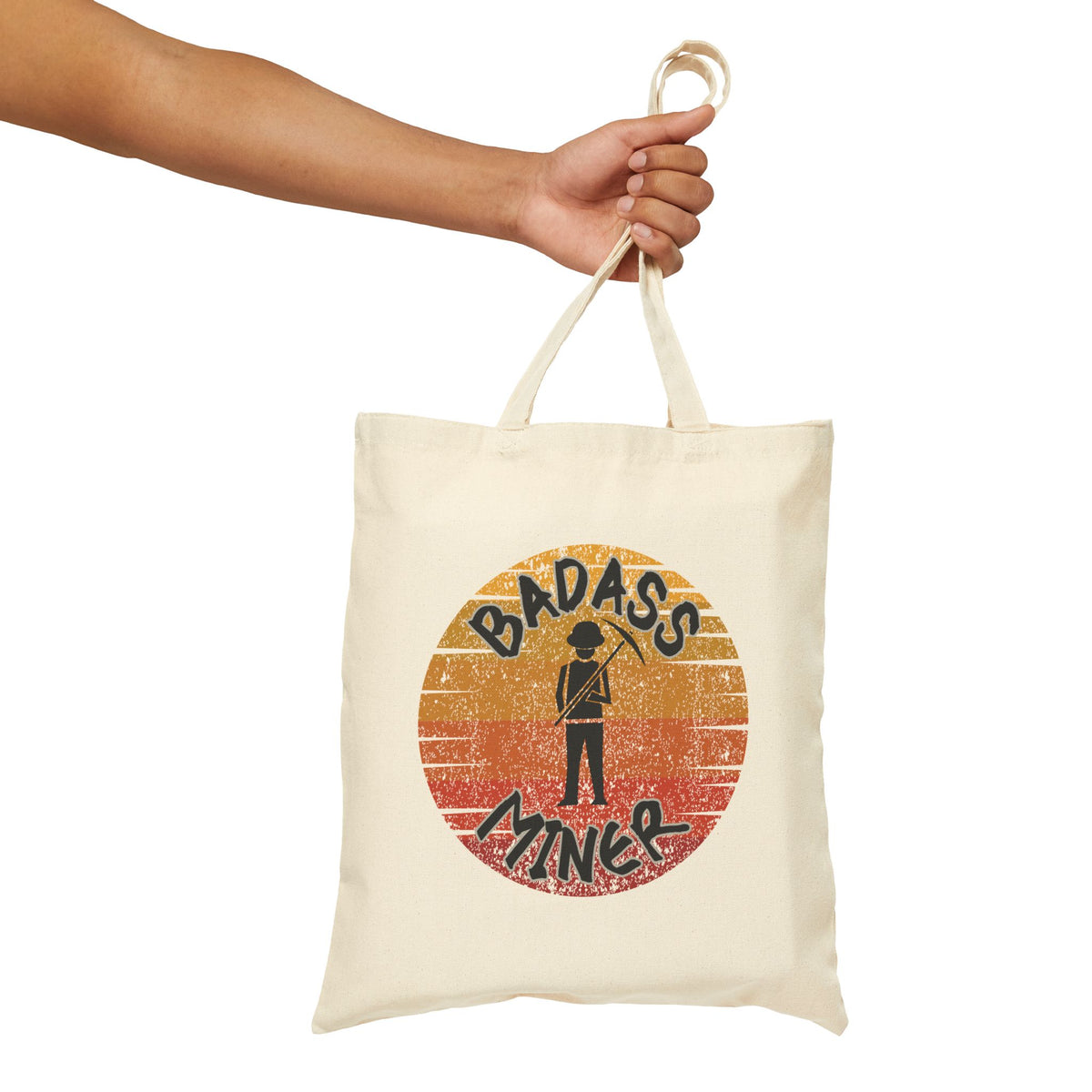 Badass Miner Geology Sunset Silhouette Cotton Canvas Tote Bag