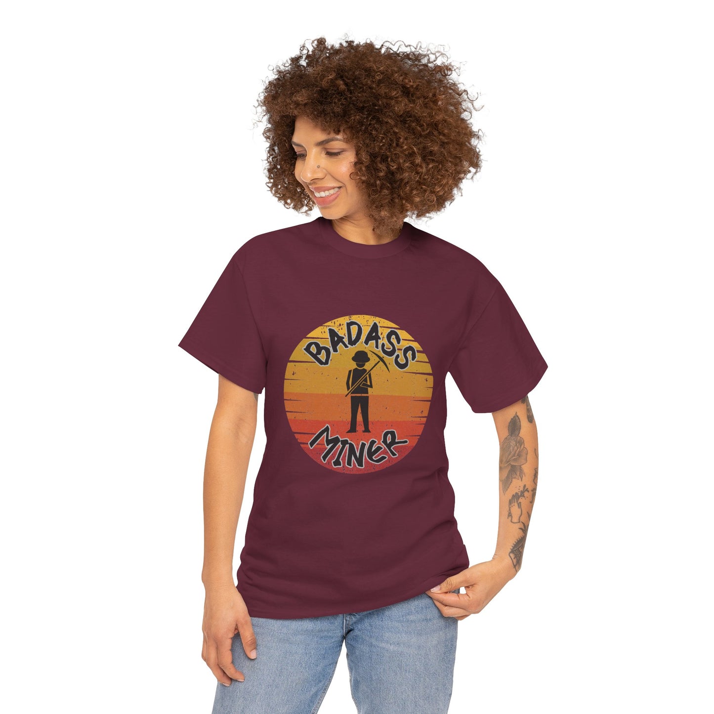 Badass Miner Rock Hammer Sunset Unisex Cotton Tee