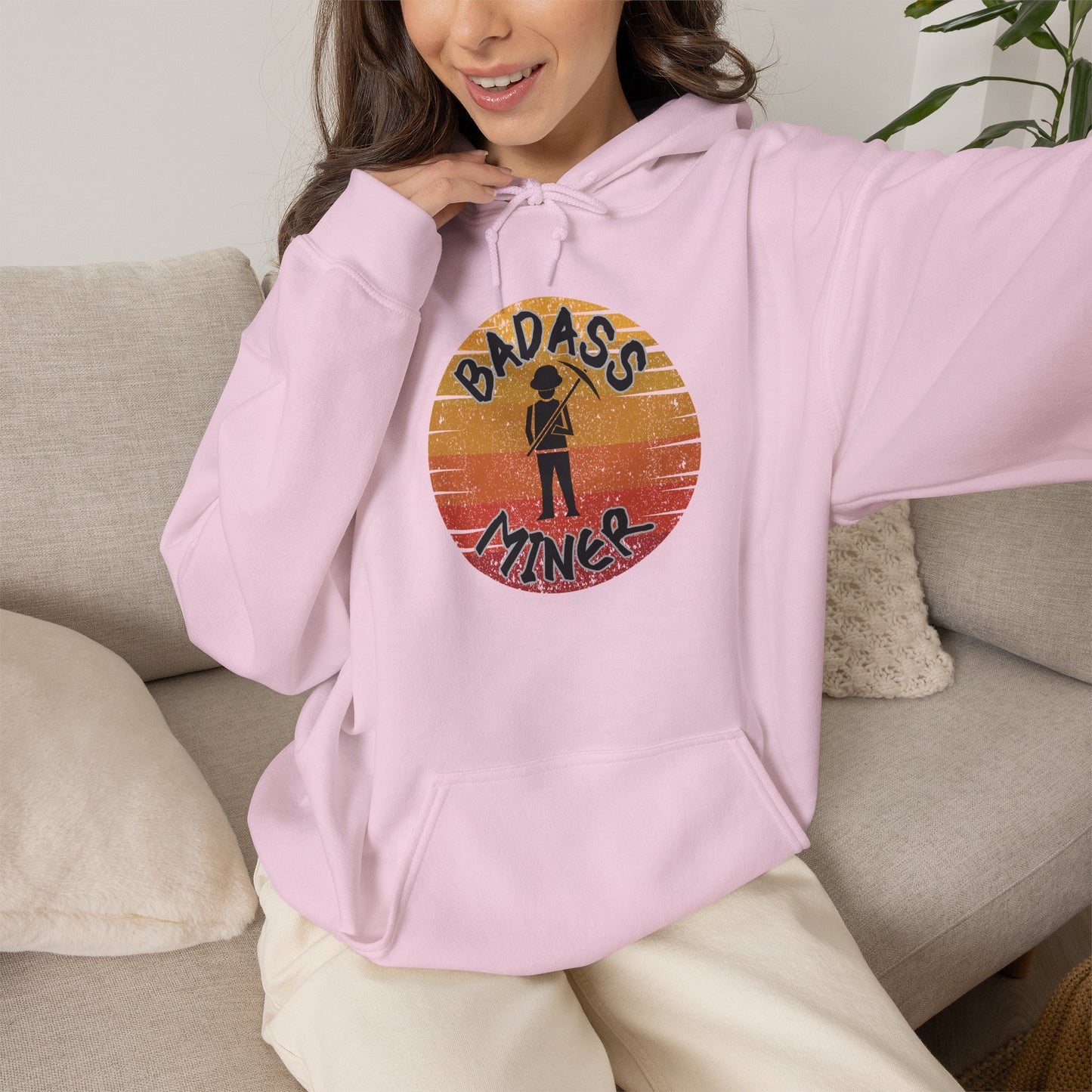 Badass Miner Rock Hammer Sunset Hoodie Unisex Hooded Sweatshirt