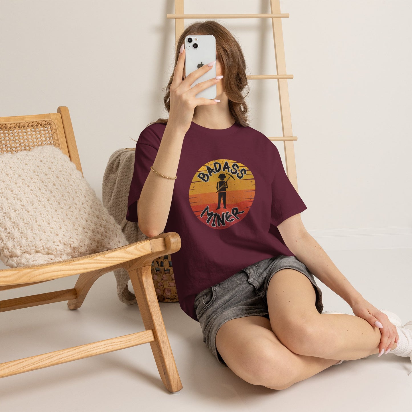 Badass Miner Rock Hammer Sunset Unisex Cotton Tee
