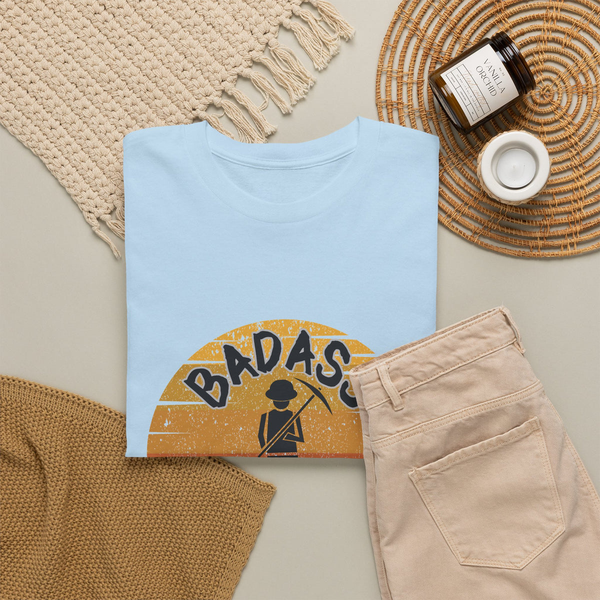 Badass Miner Rock Hammer Sunset Unisex Cotton Tee