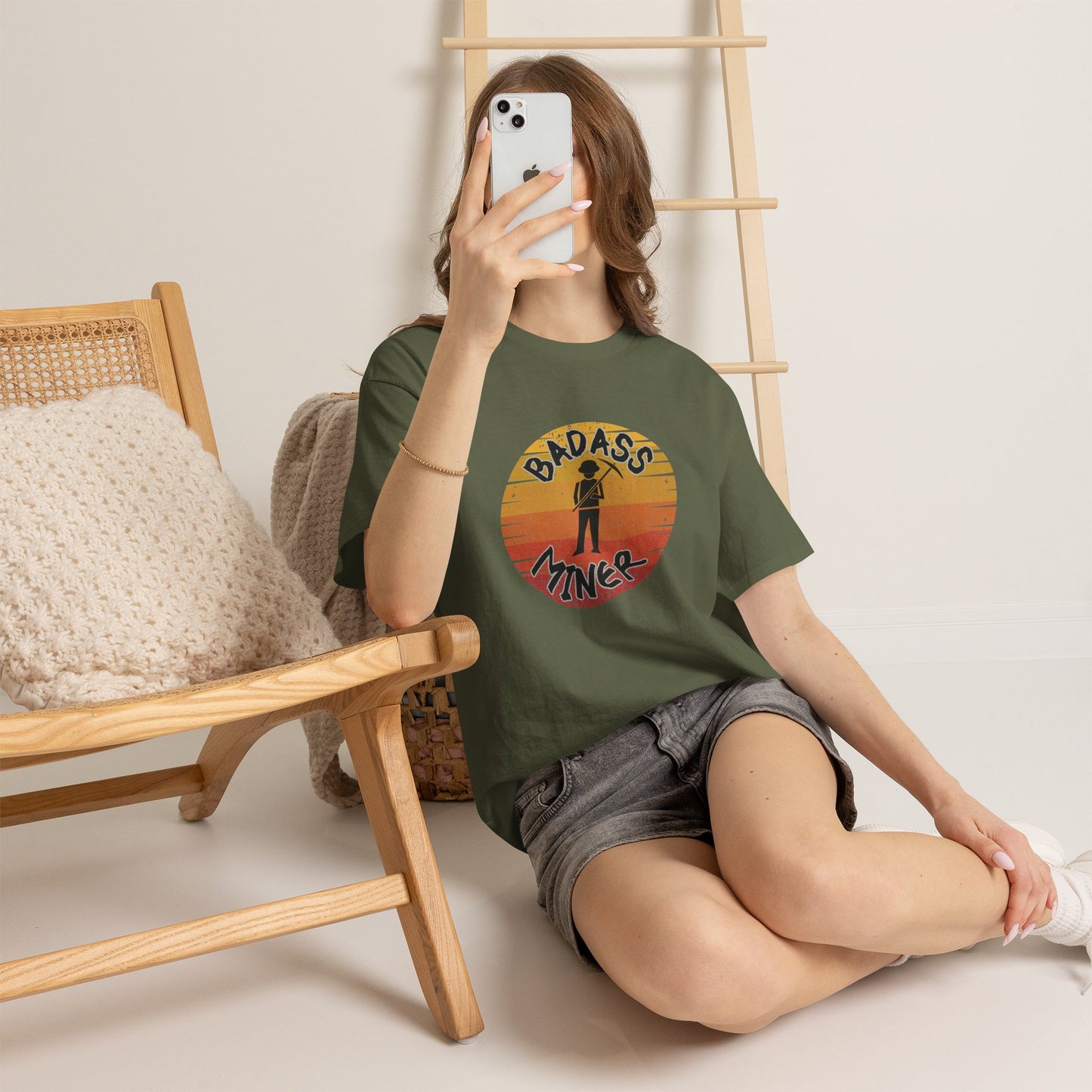 Badass Miner Rock Hammer Sunset Unisex Cotton Tee