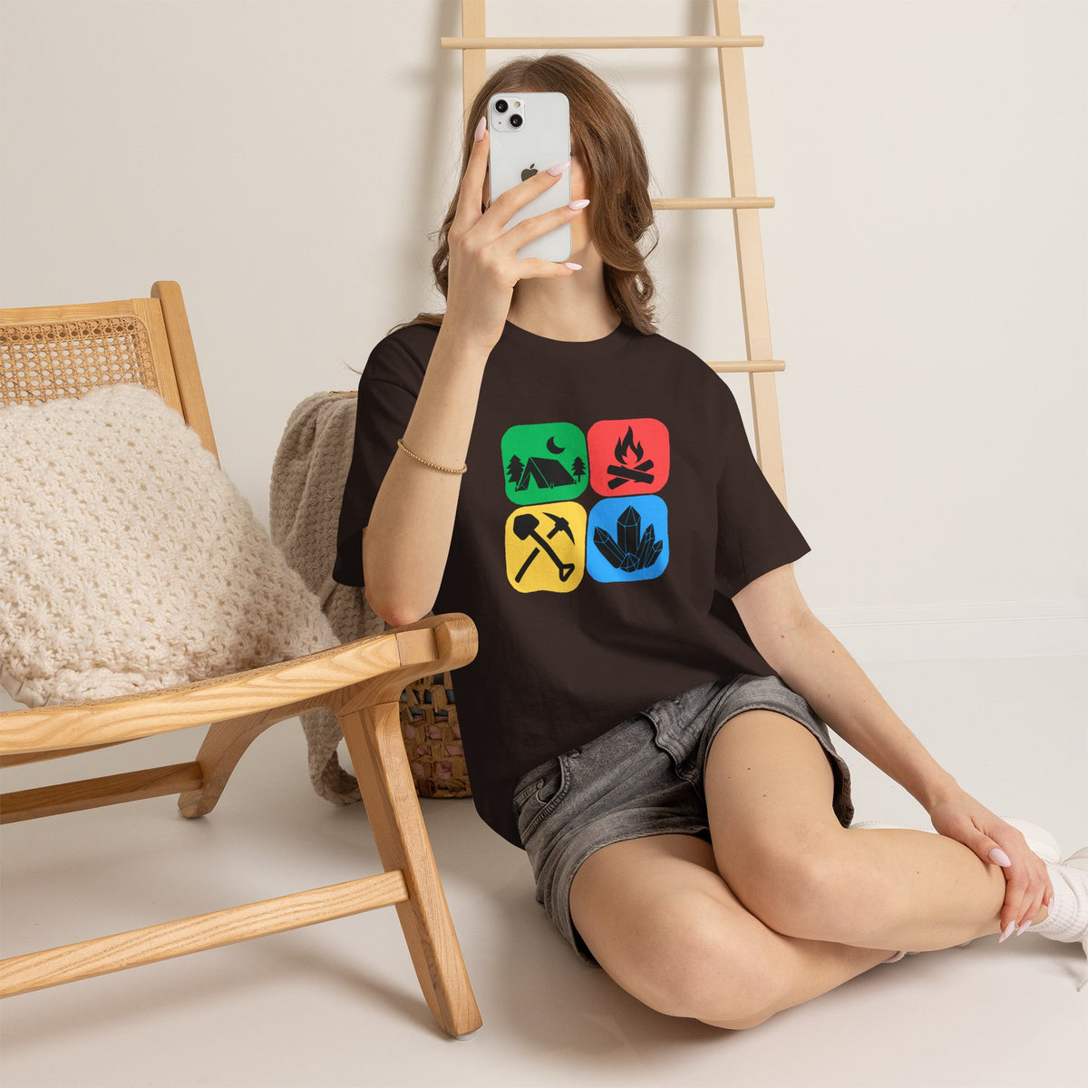 Color Block Icon Rockhound Camping Adventure Unisex Tee