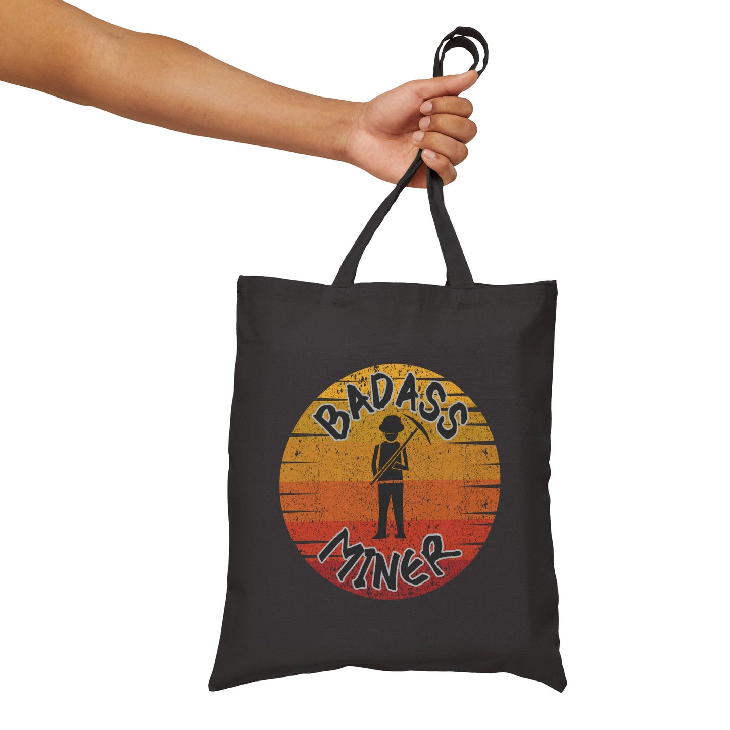 Badass Miner Geology Sunset Silhouette Cotton Canvas Tote Bag