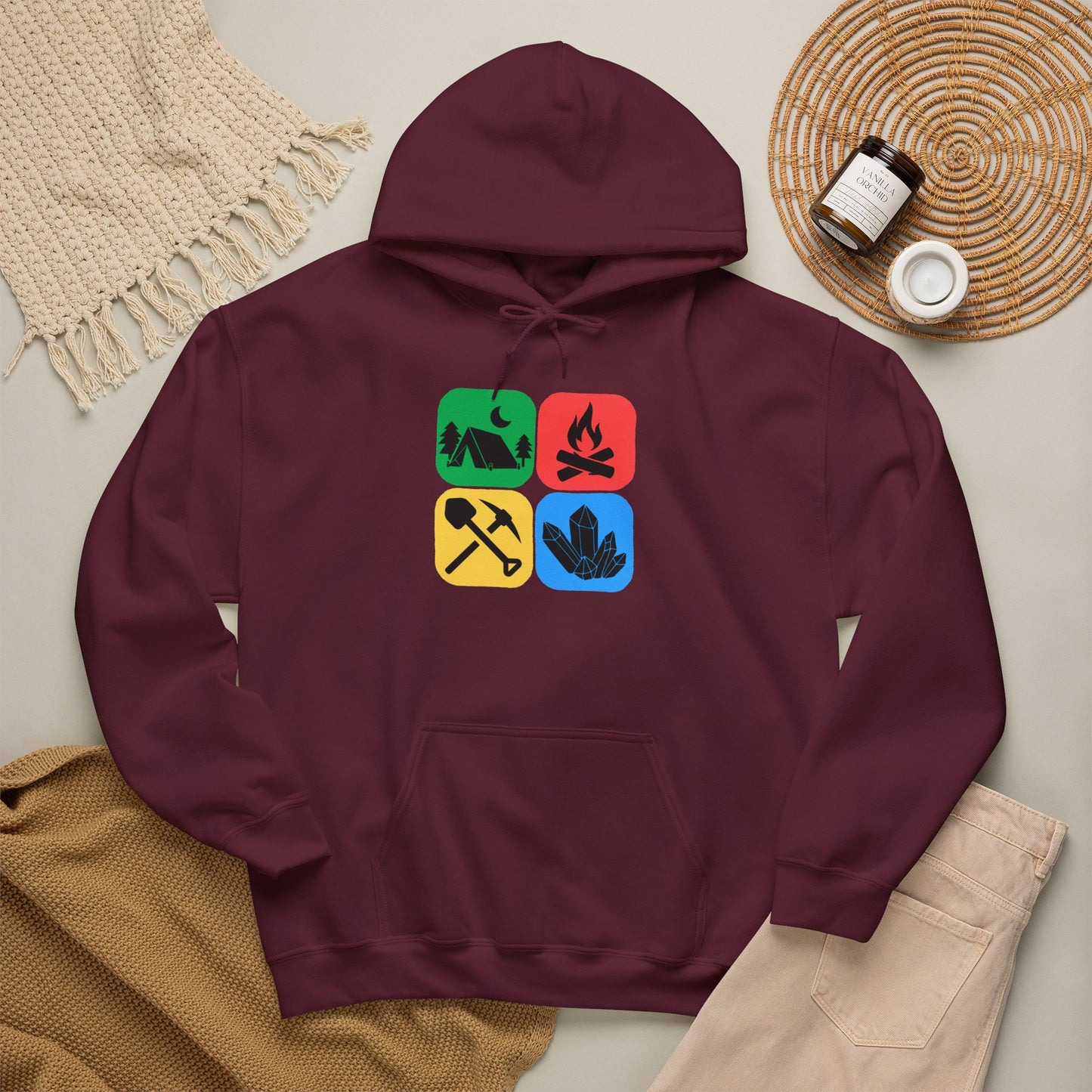 Color Block Icon Rockhound Hoodie Camping Adventure Unisex Hooded Sweatshirt