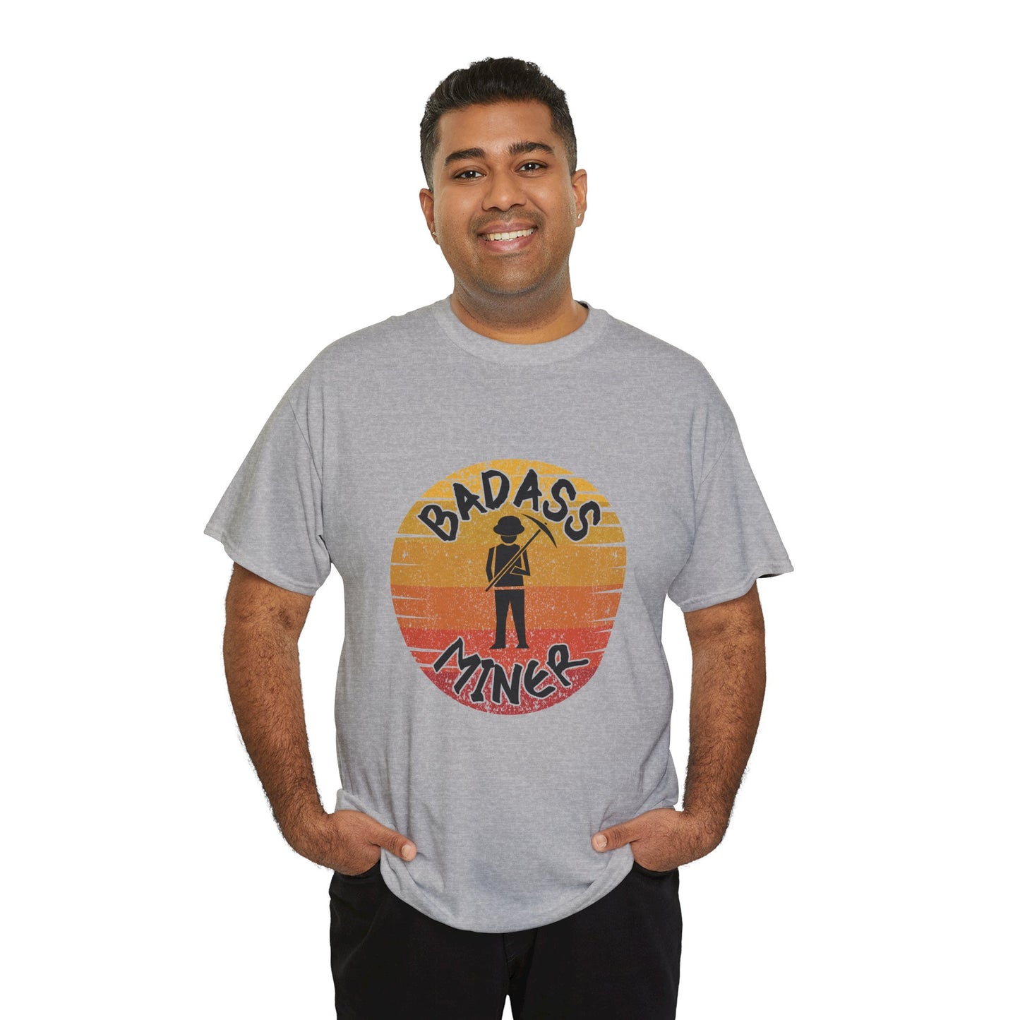 Badass Miner Rock Hammer Sunset Unisex Cotton Tee