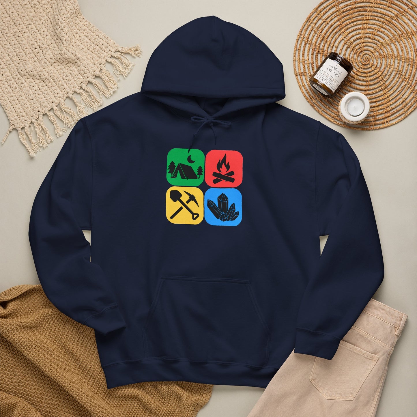 Color Block Icon Rockhound Hoodie Camping Adventure Unisex Hooded Sweatshirt