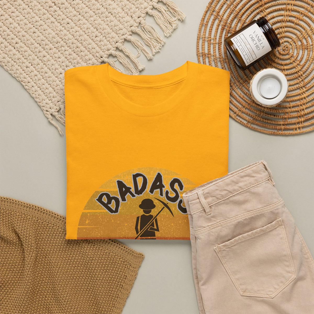 Badass Miner Rock Hammer Sunset Unisex Cotton Tee