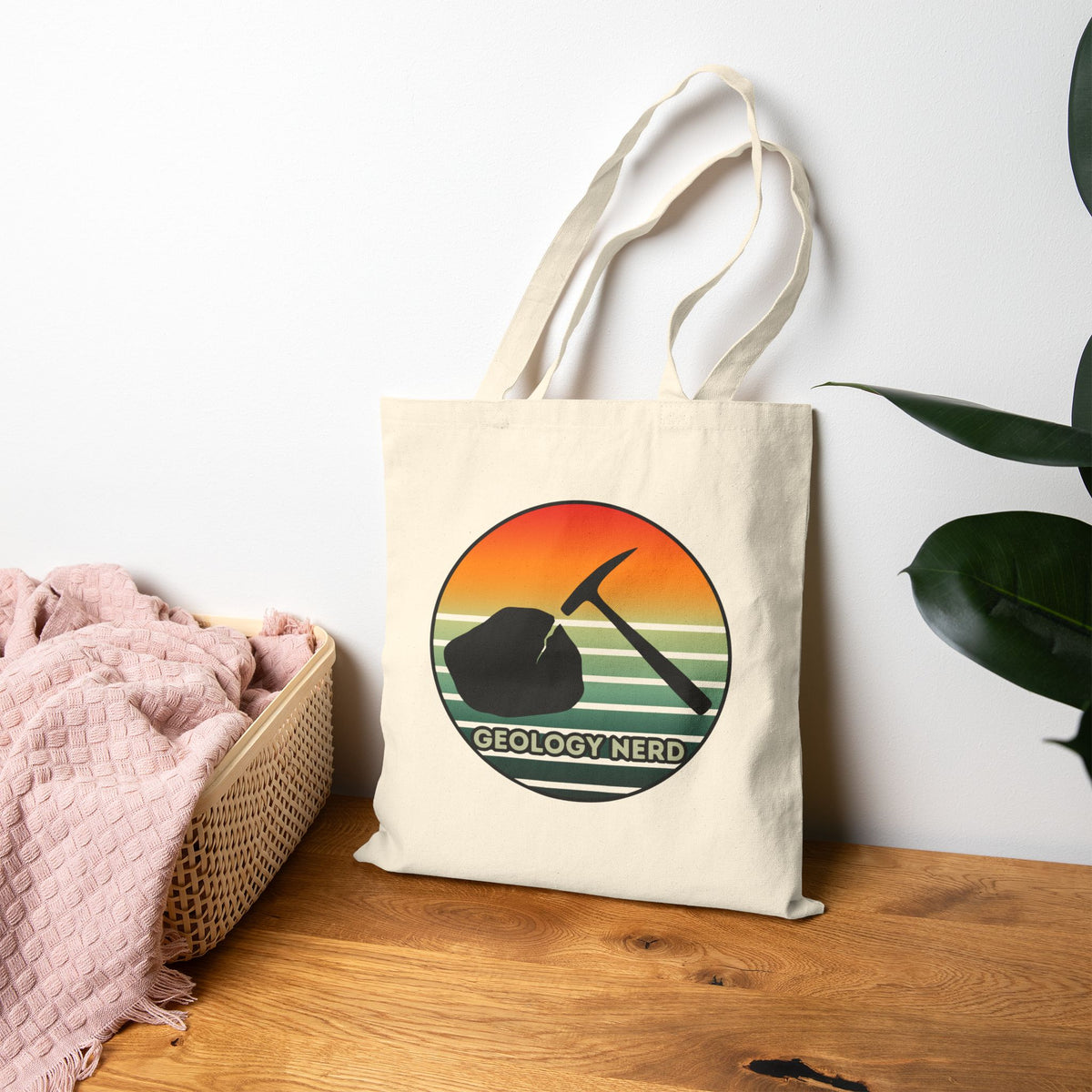 Geology Nerd Tote Bag Sunset Rock Hammer Cotton Canvas Reusable