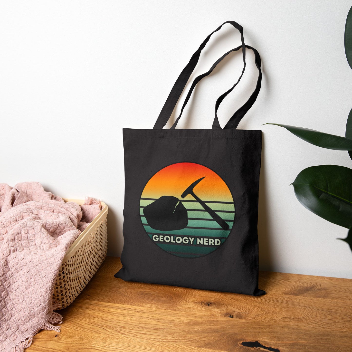 Geology Nerd Tote Bag Sunset Rock Hammer Cotton Canvas Reusable