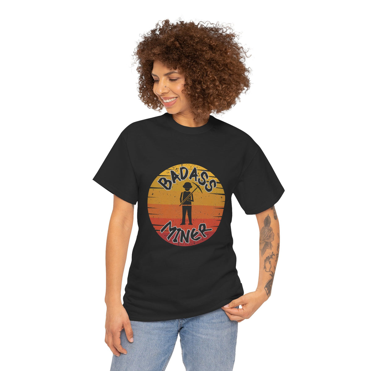 Badass Miner Rock Hammer Sunset Unisex Cotton Tee