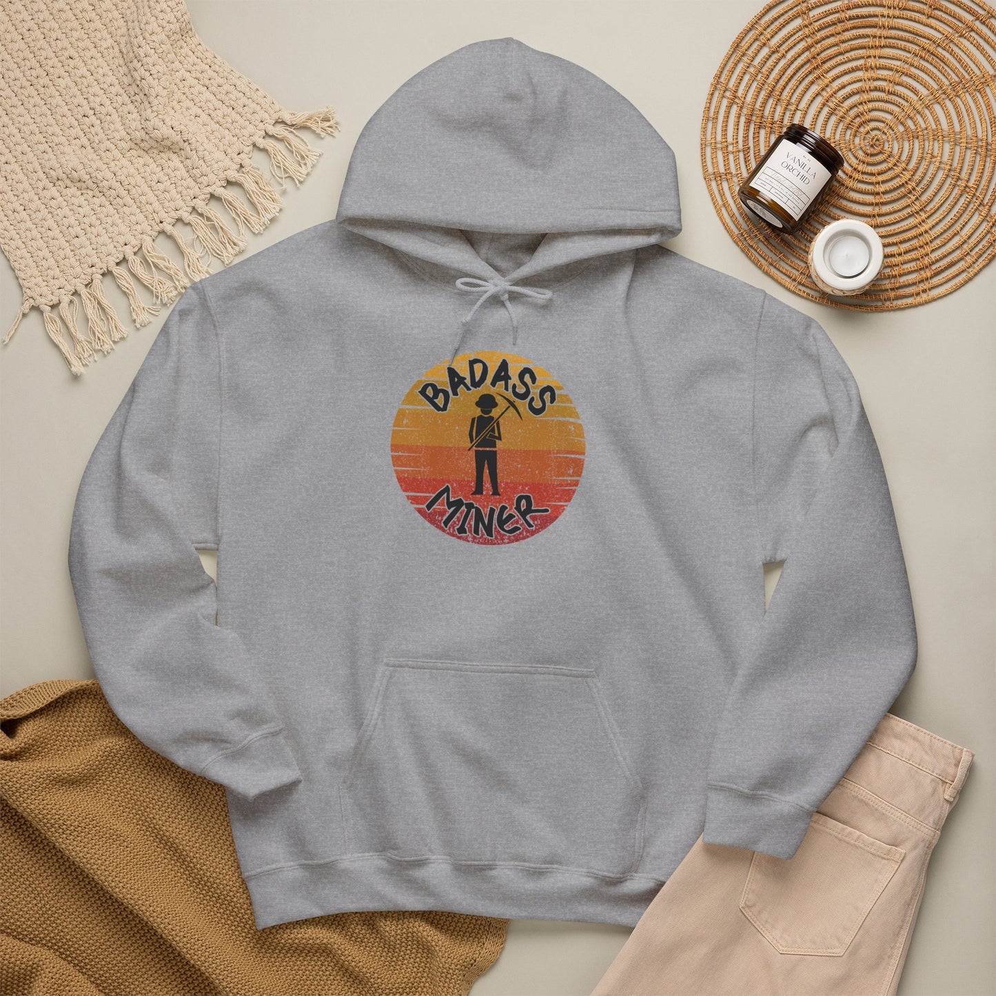 Badass Miner Rock Hammer Sunset Hoodie Unisex Hooded Sweatshirt