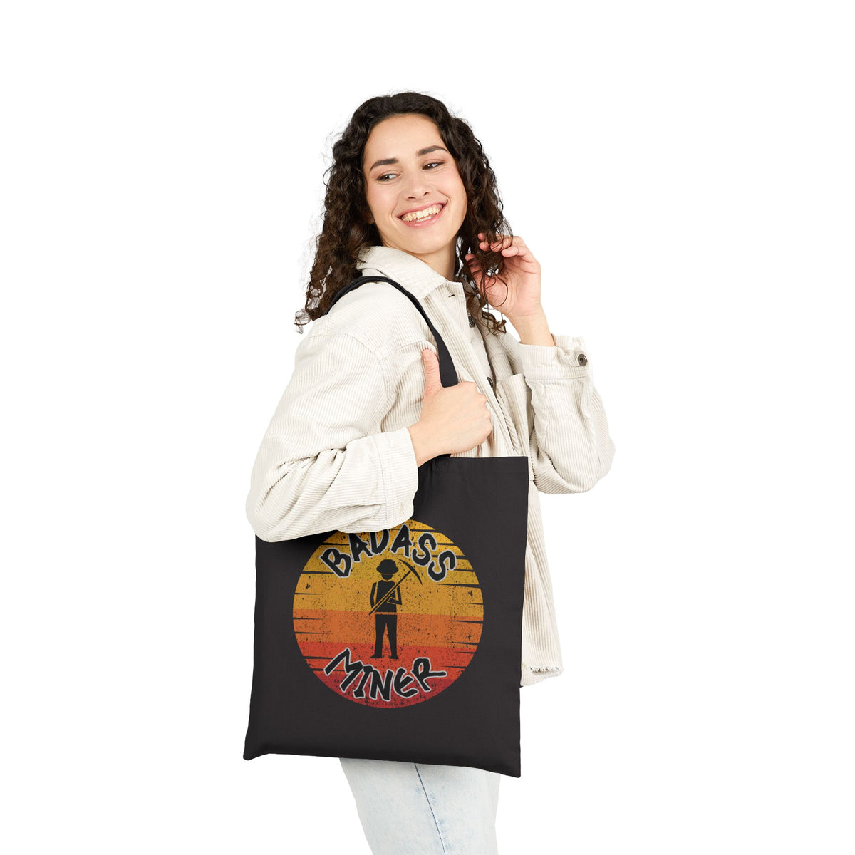 Badass Miner Geology Sunset Silhouette Cotton Canvas Tote Bag